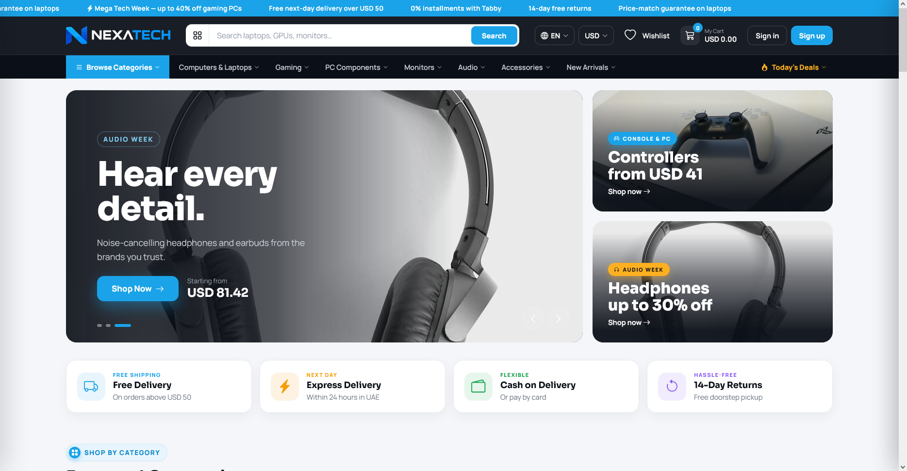 NexaTech storefront homepage